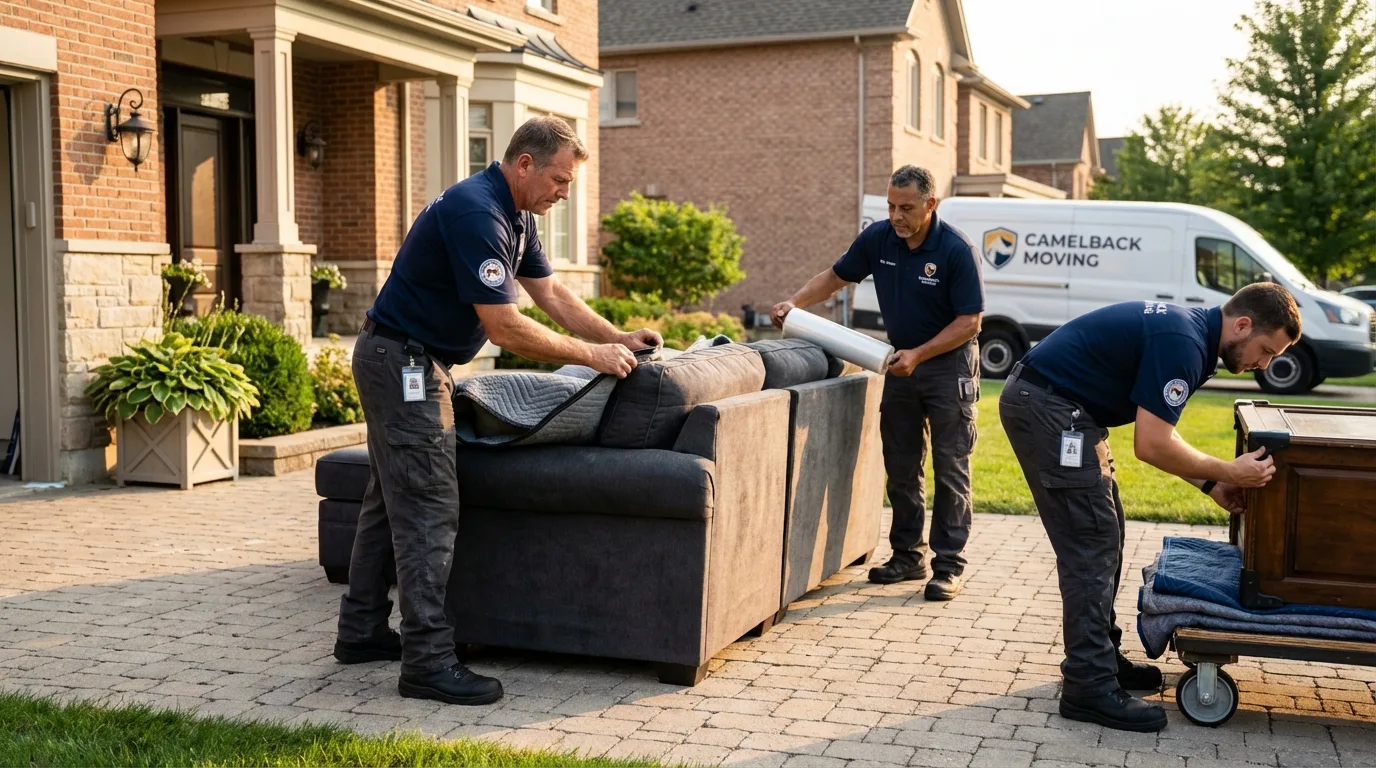 Large estate moving crew wrapping furniture in Whately, MA